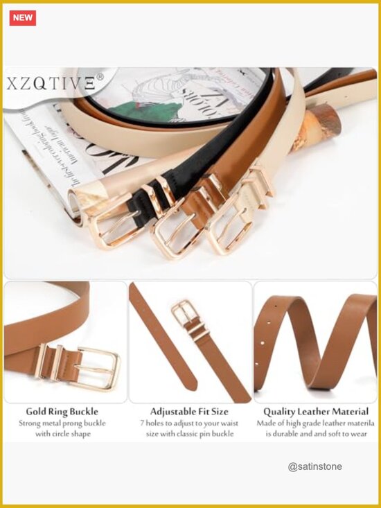 3 Pack Women\'s Faux Leather Belts with Gold Buckle main image 5